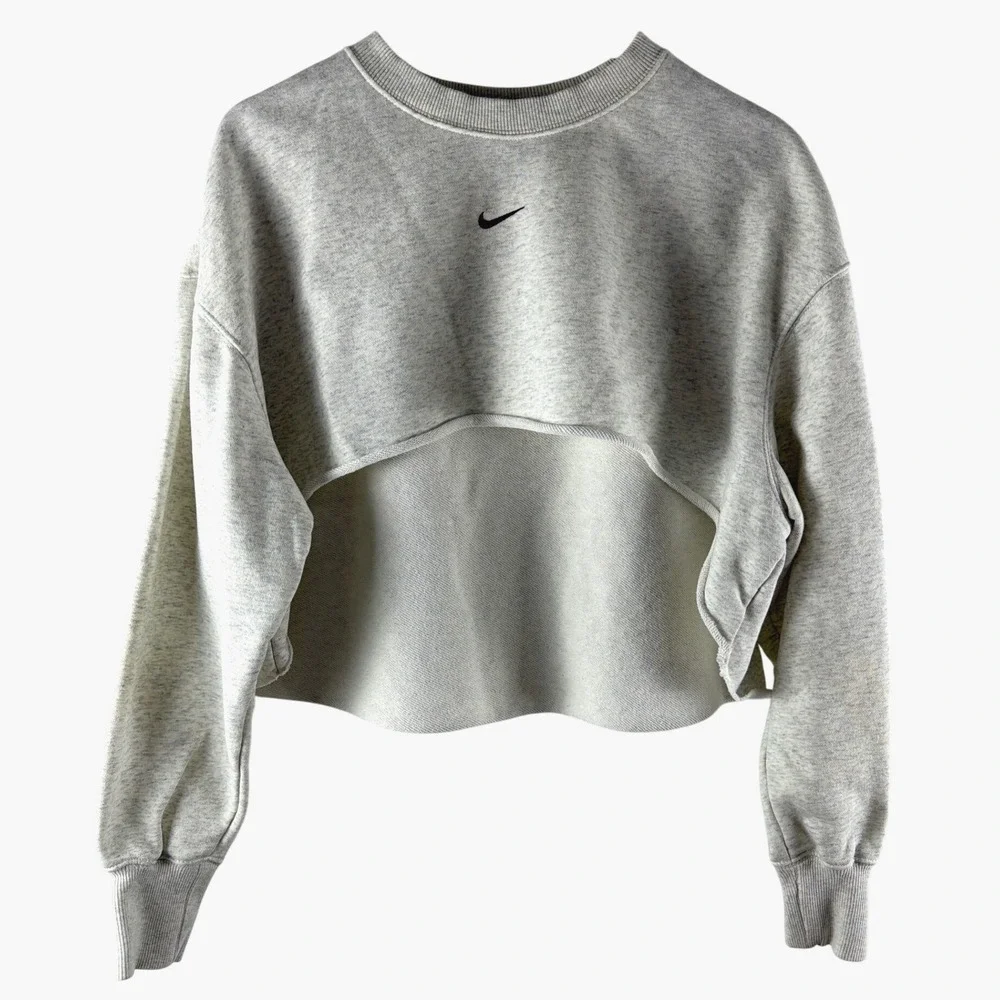 Nike Womens Cropped Sweatshirt Grey Heather High Low Swoosh Logo Sz M